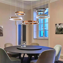 led现代轻奢餐厅灯意式极简不锈钢C型茶几客厅智能调光升降吊灯