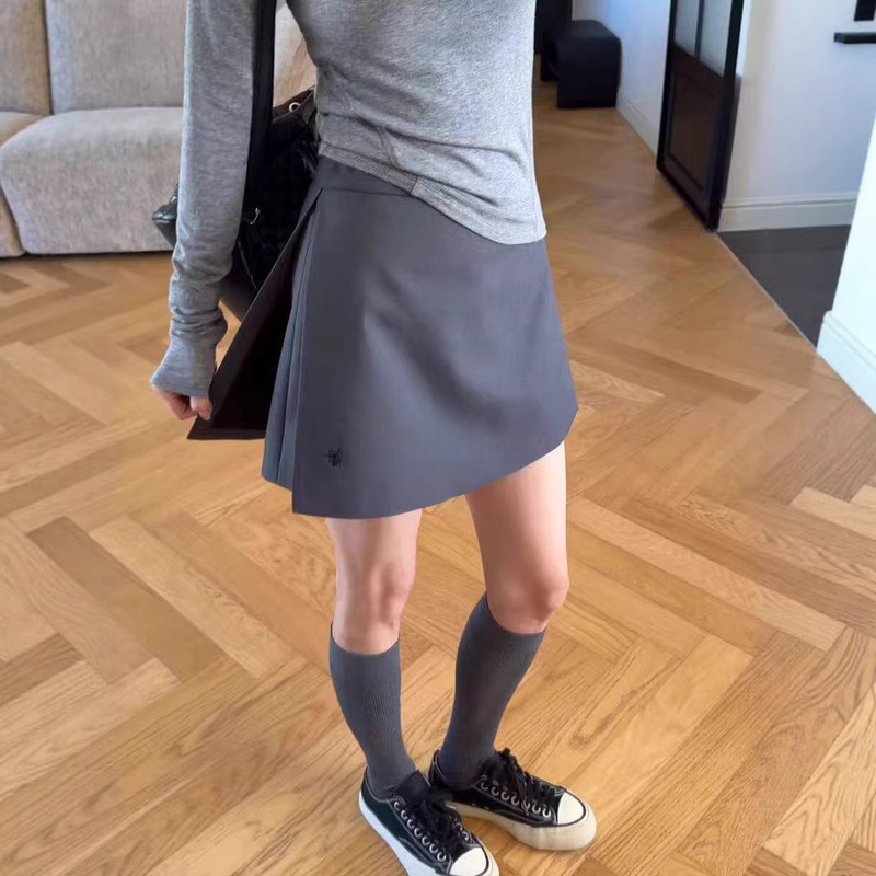 Gray A-Line Skirt with Side Slit, Women's 2026 Spring/Summer Tummy-Concealing Slimming Plus-Size Suit Skirt A10768
