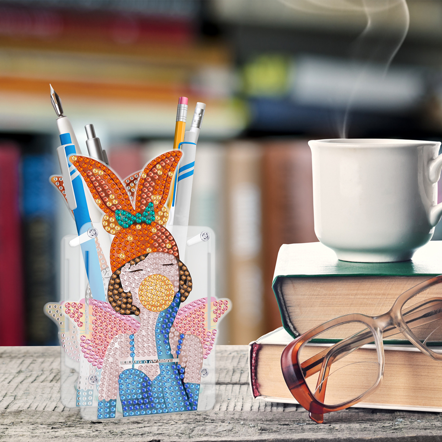 Accesorios para pintura de diamantes, soporte para bolígrafos DIY, estuche de PVC con diamantes de imitación de doble cara con diseño de animales, decoración de escritorio, disponible para distribución al por mayor.