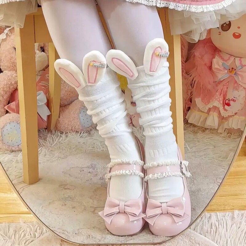Cute Rabbit Head Socks, Non-Knitted Socks, Versatile Subculture Leg Warmers, Moisture-Wicking, Versatile Jk Lolita Style