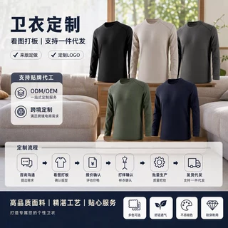 欧版跨境外贸亚马逊春秋款男士圆领长袖定制LOGO工作服束口上衣