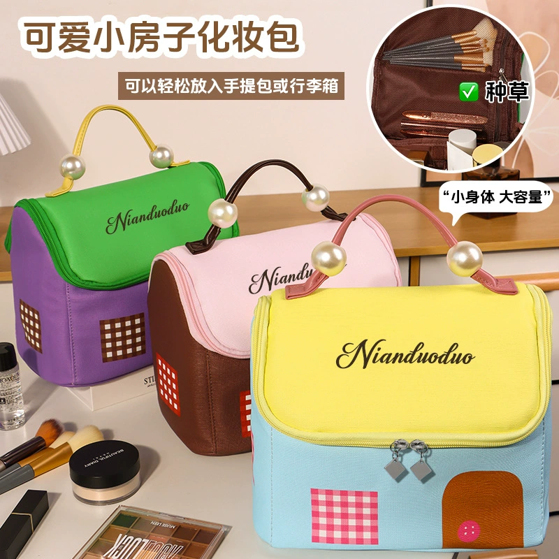 Cute handheld house, capacious waterproof storage system for traveling, cosmetic bag, new collection