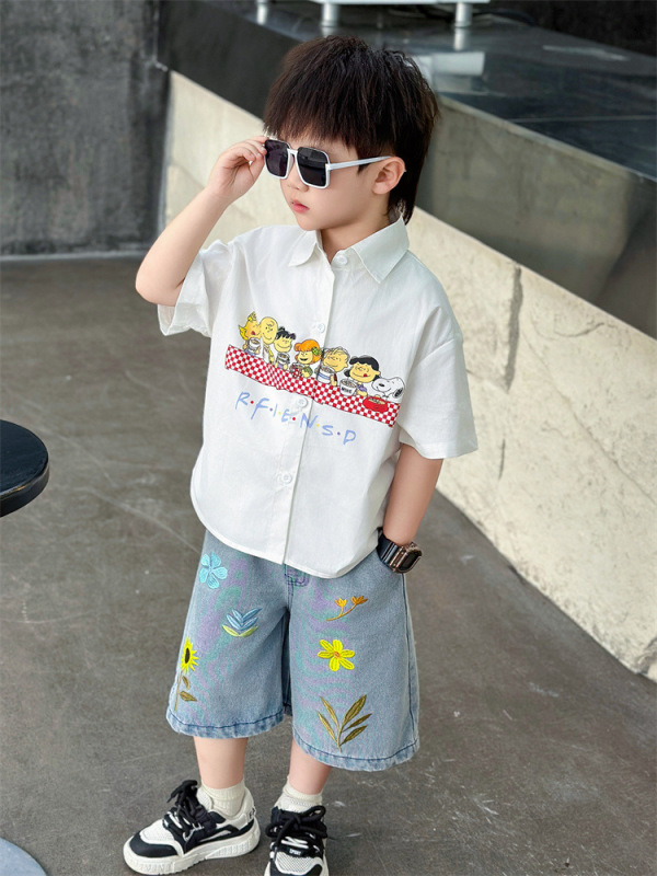 男の子半袖スーツ夏韓国版ハンサム2025新作トレンドクール子供シャツ2点セット男の子子供服|undefined