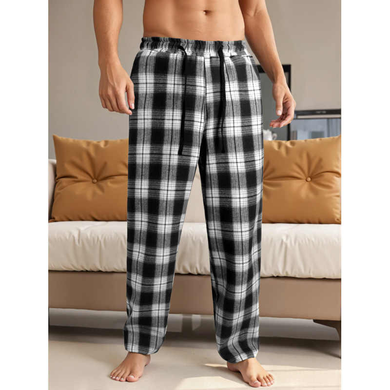 Cross-Border Temu New Flannel Men's Fashion Trendy Drawstring Casual Straight-Leg Plaid Pants