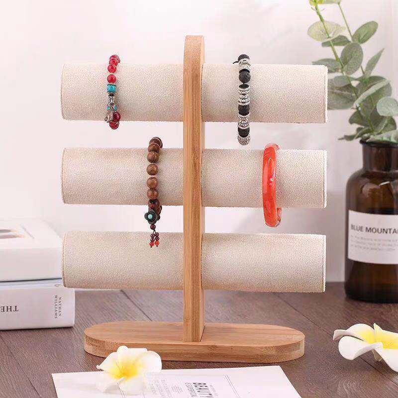 新款竹木立式三層手鐲架手錶收納展示道具手鍊飾品架子首飾展示架