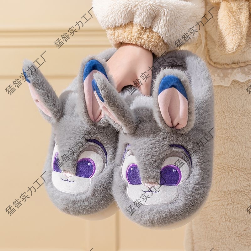 Zootopia Couple Slippers Autumn and Winter Indoor Cartoon Anti-Slip Stuffed Cute Warm Home Judy Cotton Slippers