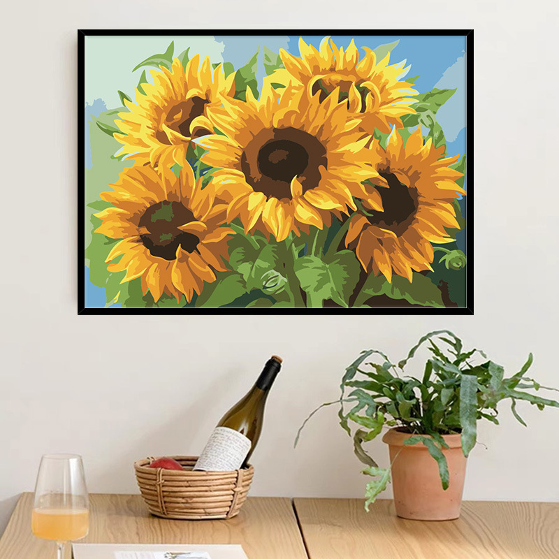 Digital Oil Painting DIY Filling Oil Color Hand-painted Coloring Painting E-commerce Cross-border Wholesale Dropshipping Sunflower