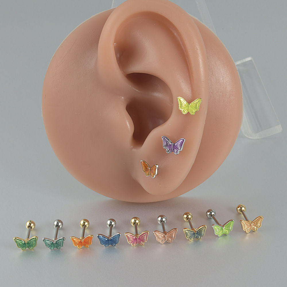 1 Piece Sweet Butterfly Enamel Stainless Steel Plastic Ear Studs display picture 1