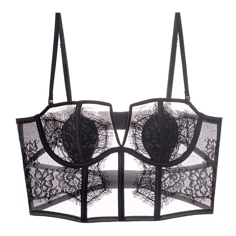 French eyelash lace soft steel cup shaping beauty back thin strap push-up bra for small breasts, showing off sensuality