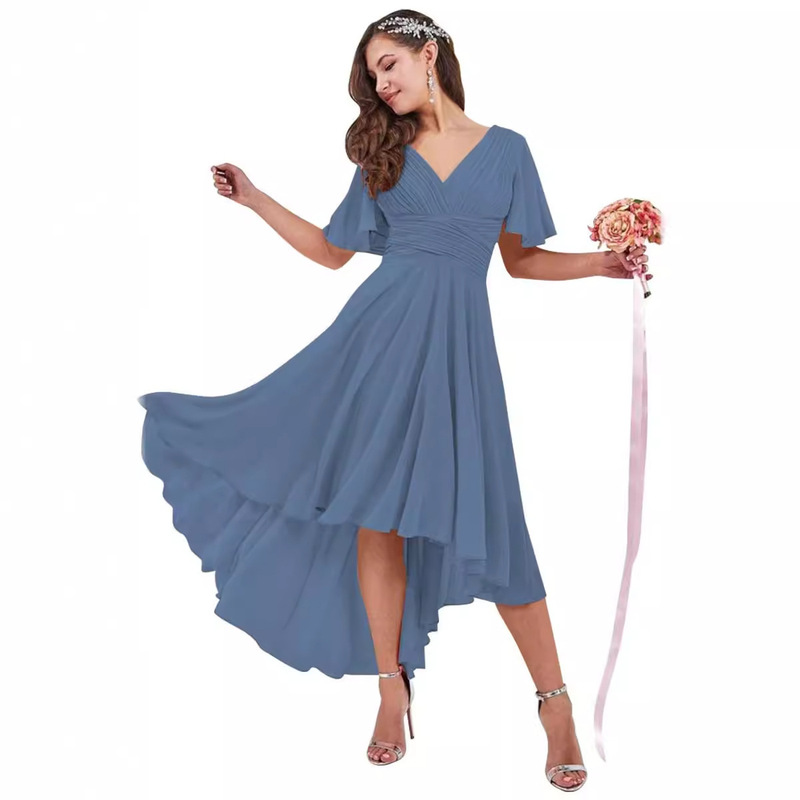 European and American Cross-Border New Evening Dress High-Waisted Short-Sleeved Fashionable V Neck Slim Elegant Dress Large Hem Bridesmaid Dress European and American Cross-Border New Evening Dress High-Waisted Short-Sleeved Fashionable V Neck Slim Elegant Dress Large Hem Bridesmaid Dress