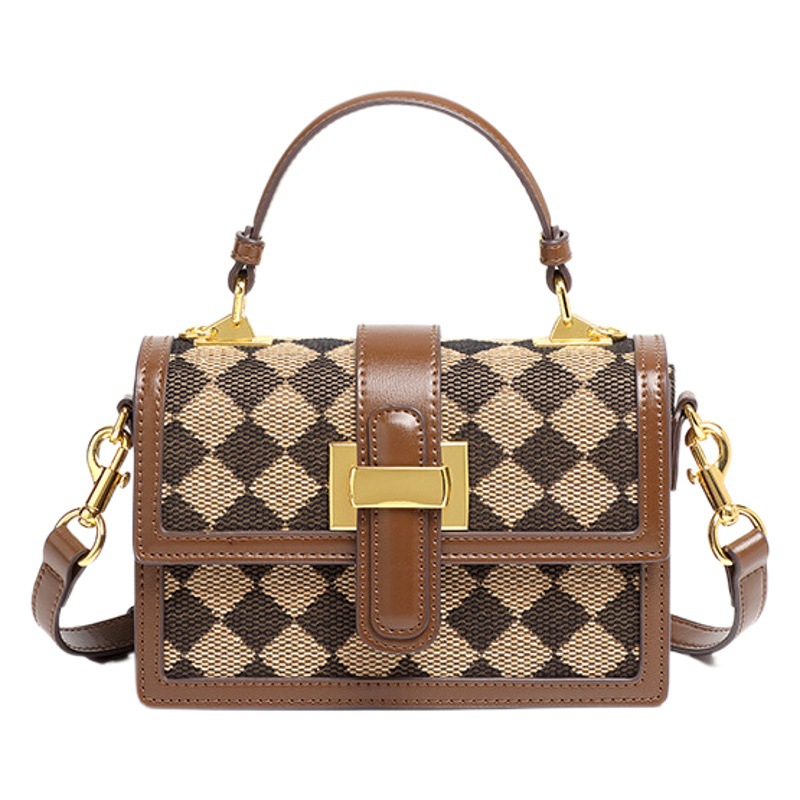 Bolso de mano retro con estilo occidental, Caja del Tesoro de la Luz de la Luna, textura de rombos y leopardo, algodón y lino, bolso de hombro para mujer, bandolera casual de moda