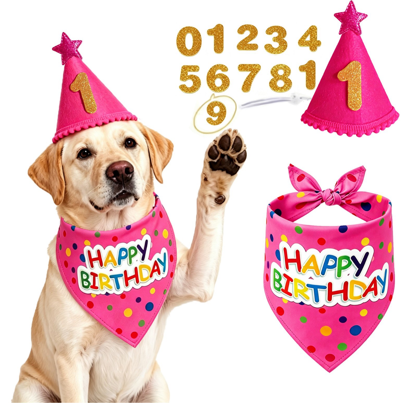 New Cross-Border Dog Birthday Set with Flag and Balloon Decorations, Birthday Hat, Drool Bib, Pet Birthday Party