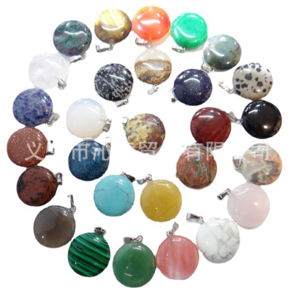 Fábrica al por mayor Piedra Natural Rosa cristal ágata piedra redonda pastel colgante collar accesorios pieza redonda europea y americana joyería de moda
