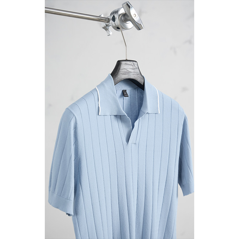 Polo camiseta de punto camiseta de manga corta camiseta hombre gaviota cuello V rayas viejas líneas de hielo de viento de verano fábrica transfronteriza mayorista