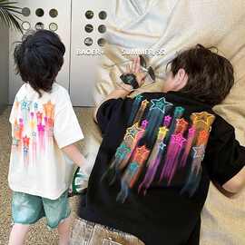 2025超酷100%纯棉上衣半袖儿童T恤夏季新款男童打底洋气短袖批发