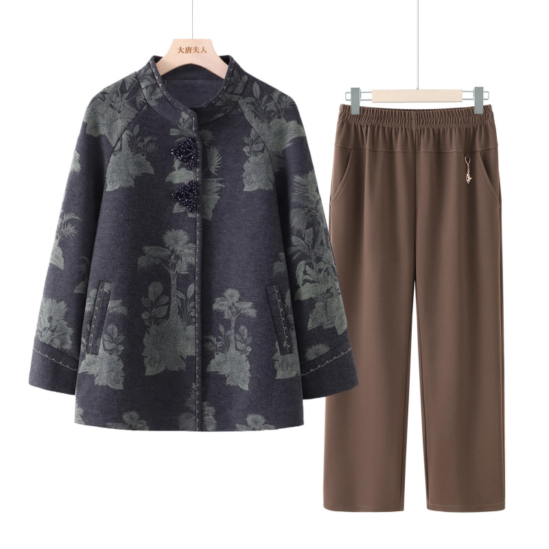 中老年人秋外套女奶奶衣服2025新款长袖衬衫妈妈宽松圆领休闲套装|undefined