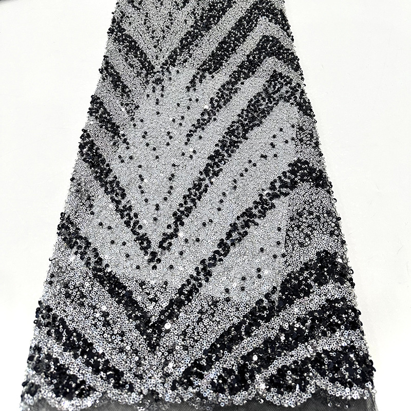 Tejido bordado estriado cuentas sequinado cuentas tubo bordado tela de alta gama vestido de noche vestido de escenario tela bordada image 17