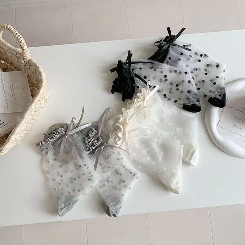 Polka Dot Sheer Stockings for Women - Summer Sweet Style Ultra-Thin Transparent Butterfly Bow Glass Fiber Socks - Korean Style Girls' Slip-on Socks