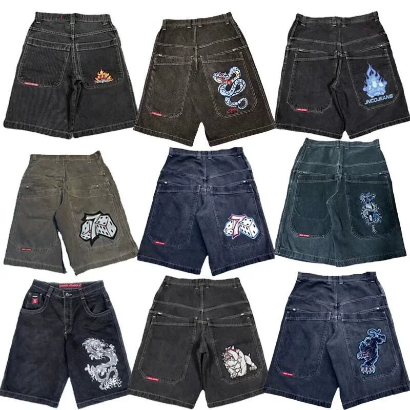 Трансграничные прямые продажи с фабрики Шорты с принтом JNCO Y2K в стиле хип-хоп Harajuku Готические брюки с клапаном и карманами Свободные джинсовые шорты