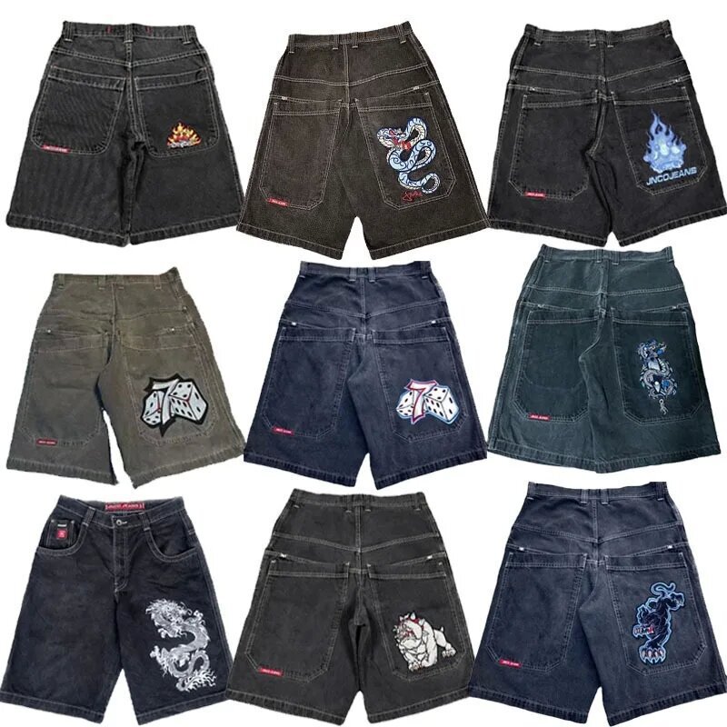 Cross-border FactorY Direct JNCO Print Shorts Y2K Hip Hop HarajuKu Gothic Flap PocKet Pants Loose Jeans Shorts
