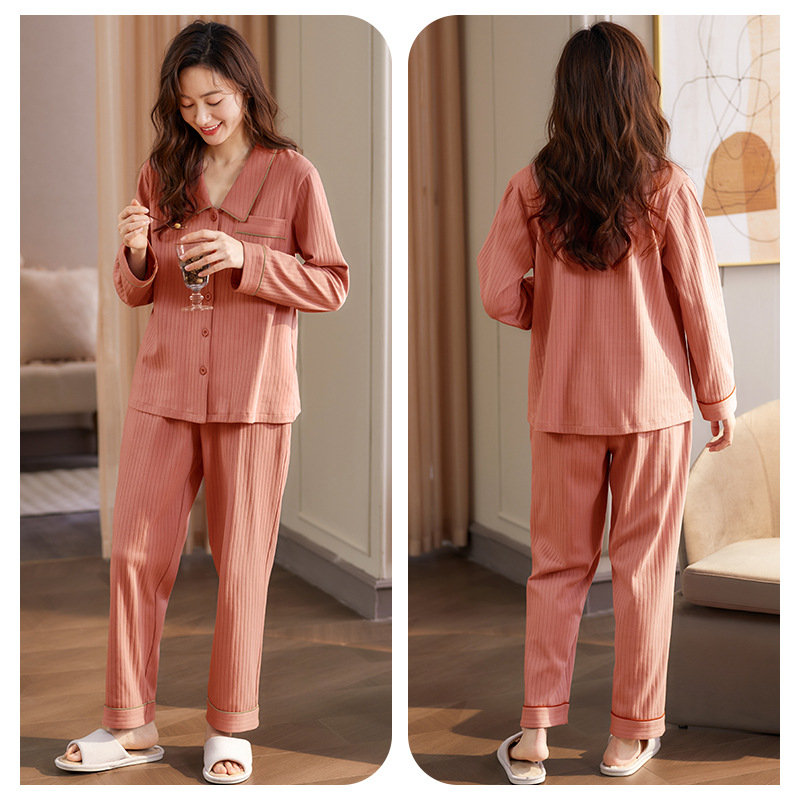 2023 nuevos pijamas de las mujeres de primavera y otoño 100% algodón de manga larga primavera cardigan desgaste del hogar traje de dos piezas de las mujeres