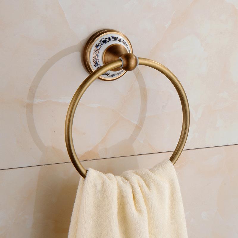 All-Copper Bath Towel Rack Towel Rack European Antique Blue and White Porcelain Bathroom Pendant Set Wall-Mounted Bathroom Towel Bar