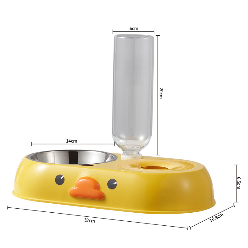 Mascota dos en uno de acero inoxidable doble tazón alimentador automático de agua a prueba de humedad boca de dibujos animados pato Pet Bowl perro vajilla al por mayor