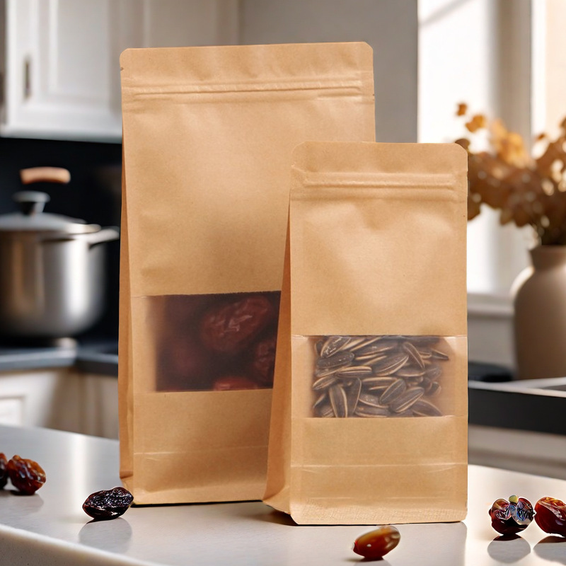 八边封包装袋干果牛皮纸袋休闲食品透明自立袋茶叶密封袋现货批发
