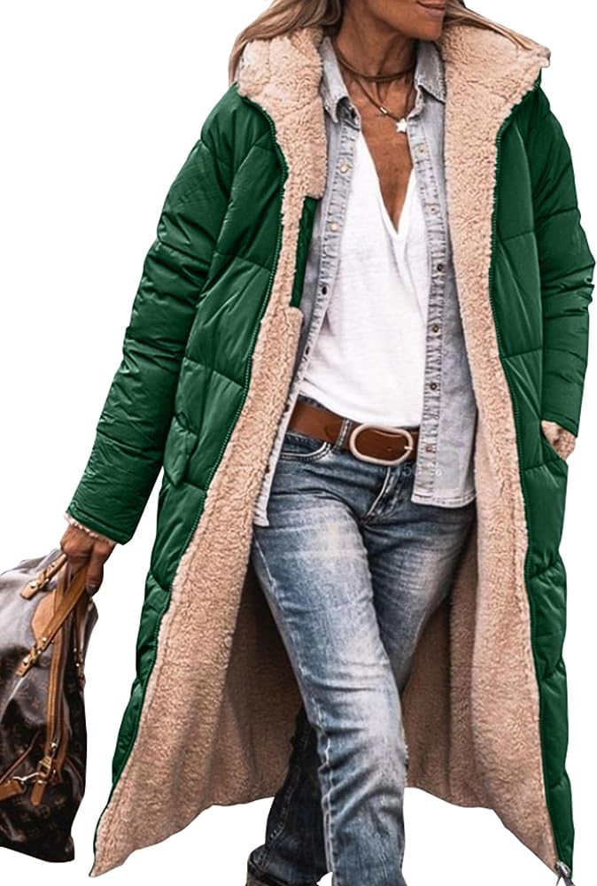manteau populaire allongé doublé polaire extra épais manteau double face pour femme manteau d'hiver en coton rembourré populaire européen et américain_voghion.com