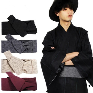 Japanese-Style Gentleman Men's Kimono with Shaped Corner Belt, Velcro Belt, Yukata with Belt, Kimono Accessories in Various Styles
