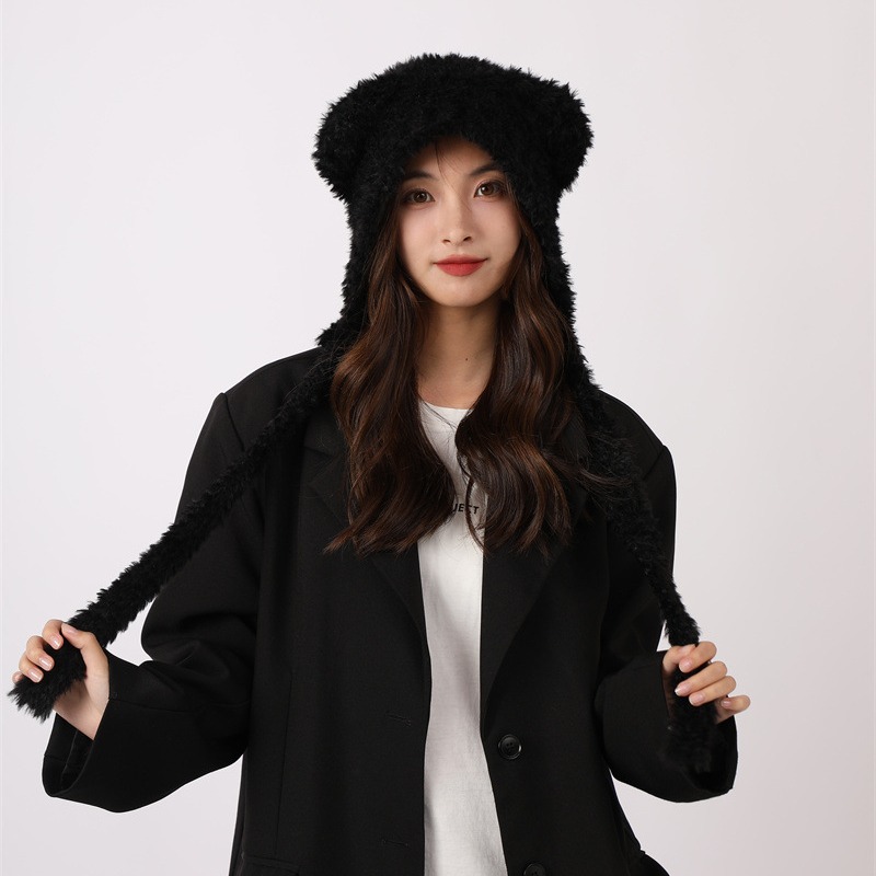 Φθινόπωρο και Χειμώνας Χαριτωμένη Μικρή Αρκούδα Λούτρινη Προστασία Αυτιών για Παιδική Κορεατική Έκδοση Ευέλικτη Ζεστασιά Διπλή Μπάλα Μαλλιών_voghion.com