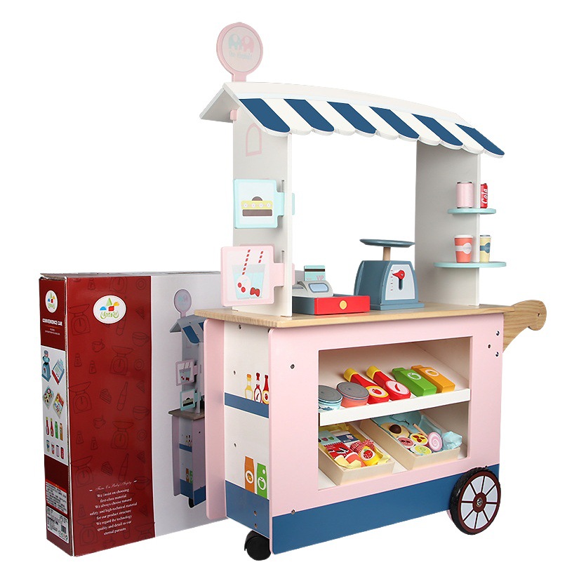 Mini cocina para niños play House juguete simulación de madera fruta móvil conveniencia coche niña de 3 años de edad, regalo de cumpleaños