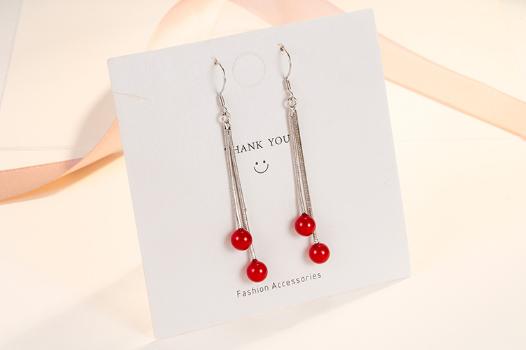 Korean Imitation Cherry Earrings Long Tassel Cherry Copper Earrings display picture 1