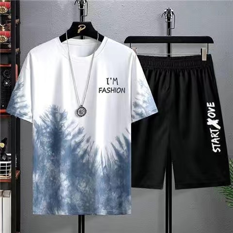 2023 nueva camiseta de manga corta traje casual de los hombres pantalones cortos de estudiante de moda de verano conjunto de deportes casuales sueltos