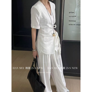 2025 New French One-piece Tie-up V-neck Short-sleeved Shirt High Waist Slimming Casual Pants suit