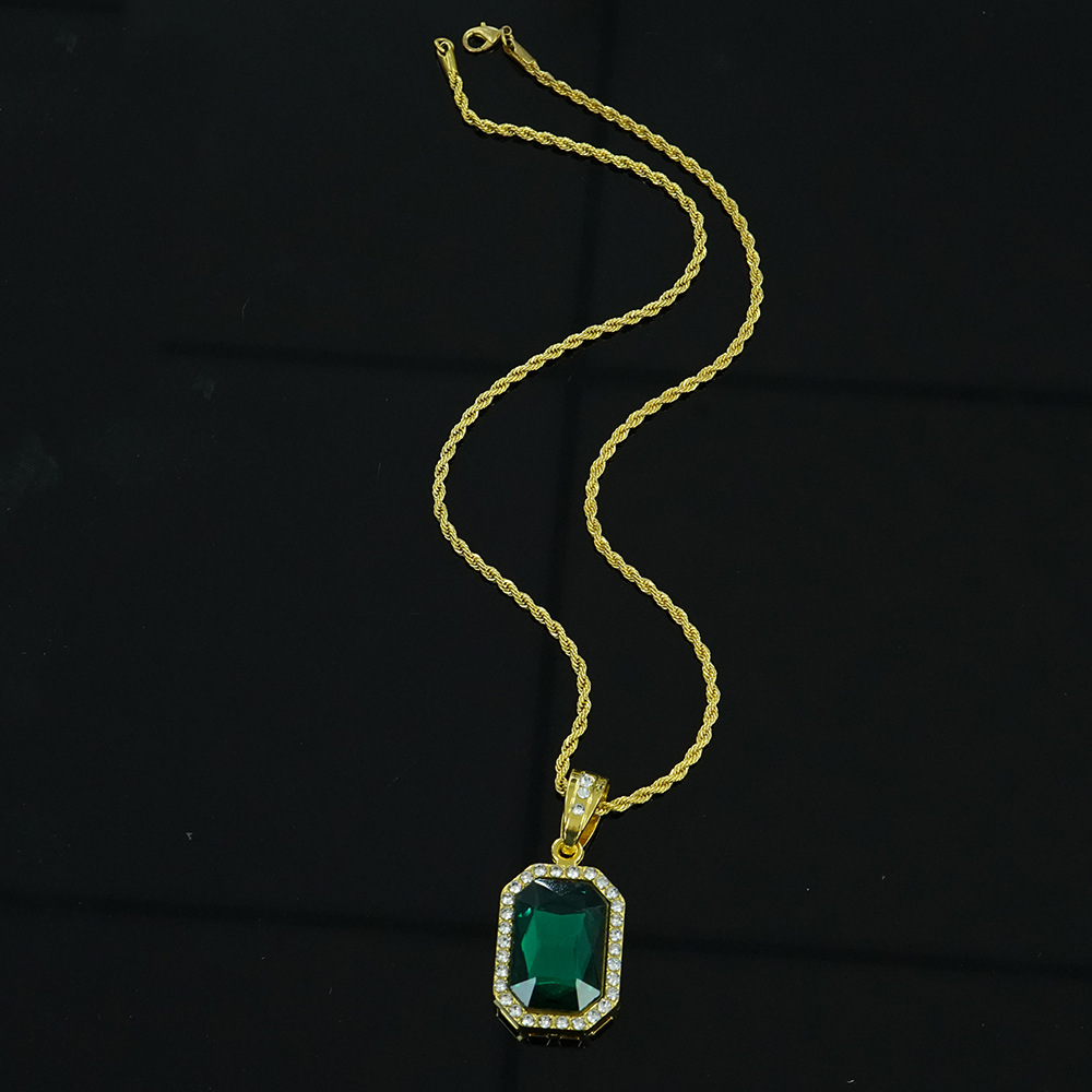 Collar con Colgante Cuadrado de Piedras Preciosas Coloridas Estilo Hip-hop, Estilo Minimalista, Unisex, Cadena para Suéter, Joyería