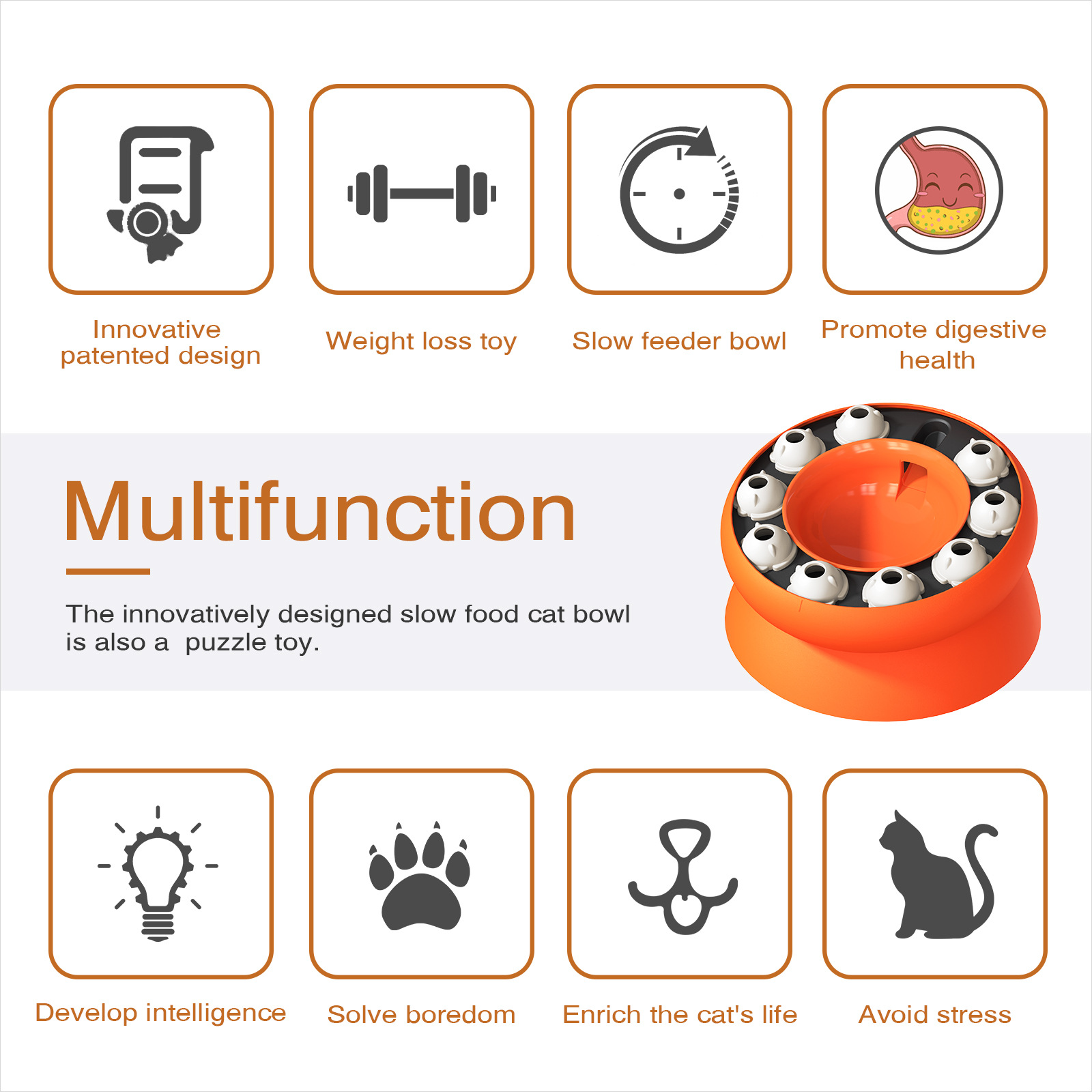 Weight Loss Cat Bowl with Puzzle Feeder & Slow Feeding Function