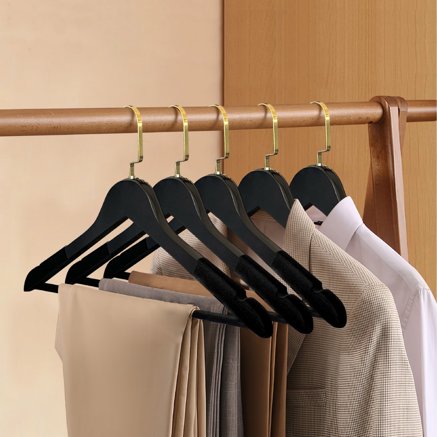 Percha de ropa de madera maciza antideslizante sin marcas para colgar ropa doméstica estante de ropa de madera armario tienda de ropa