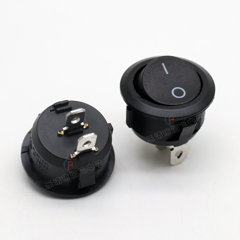 供应矮底座圆形船型开关黑色2脚2档翘板电源开关圆型直径23开孔20