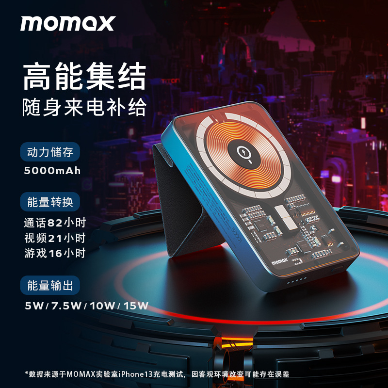 MOMAX摩米士MagSafe透明磁吸无线充电宝支架快充适用苹果13promax