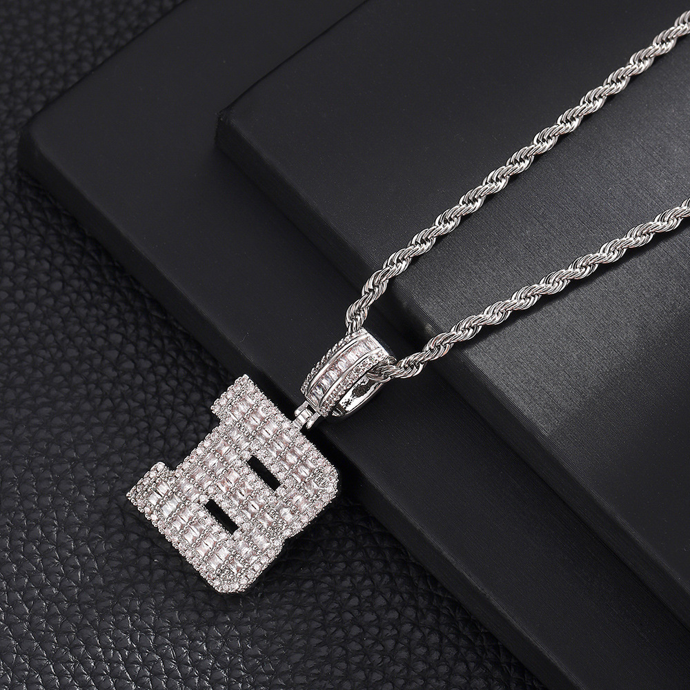 Hip-Hop Vintage Style Letter 304 Stainless Steel Copper Men's Pendant Necklace J 20Inch Hemp Flowers Chain Silver display picture 4