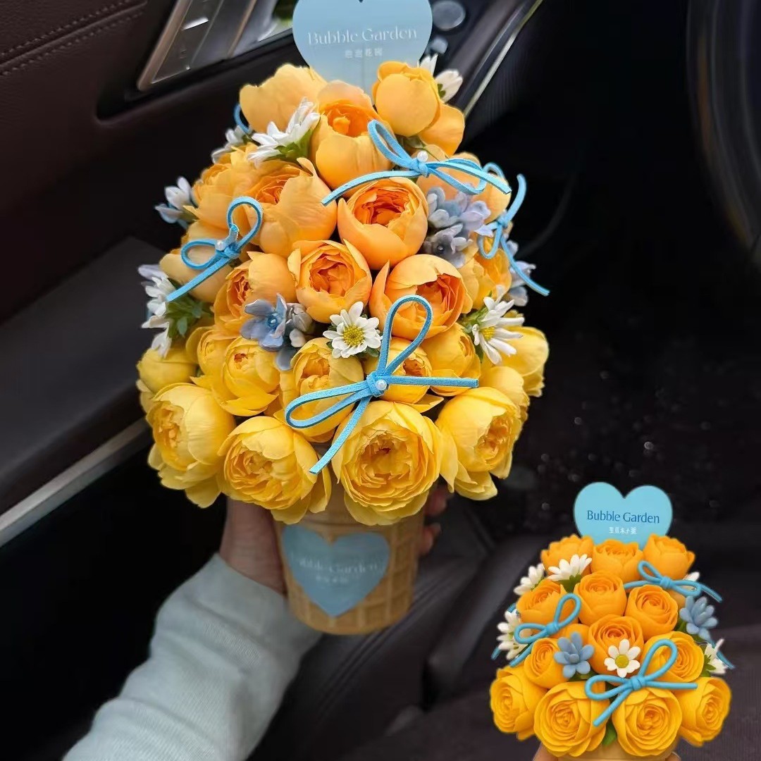 Corazón encantador de cerámica taza de helado diy textura de verano encantador ramo taza de helado