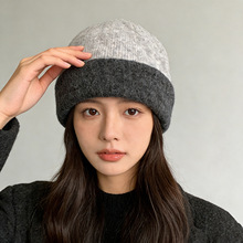 新款韩系拼色针织卷边包头帽子秋冬百搭保暖户外时尚套头毛线帽潮