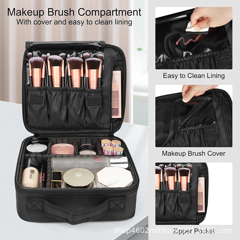 Bolsa de maquillaje de gran capacidad para salir portátil PU impermeable viaje partición de almacenamiento bolso multifuncional caja de herramientas de maquillaje