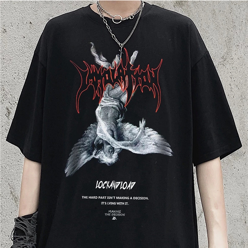 Harajuku Art Fallen Angel Oversized Men's T-shirt Summer Cool Neutral Hip Hop Fun Printed T-shirt Harajuku Art Fallen Angel Oversized Men's T-shirt Summer Cool Neutral Hip Hop Fun Printed T-shirt