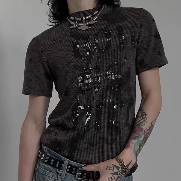 Punk Design T-Shirt Gender Style Letter Print American Style No Hip-Hop Slim Short Sleeve Unisex Punk Design T-Shirt Gender Style Letter Print American Style No Hip-Hop Slim Short Sleeve Unisex