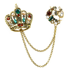 Korean-style metallic chain tassel brooch crown retro temperament clothing accessories fashion unisex wholesale for men