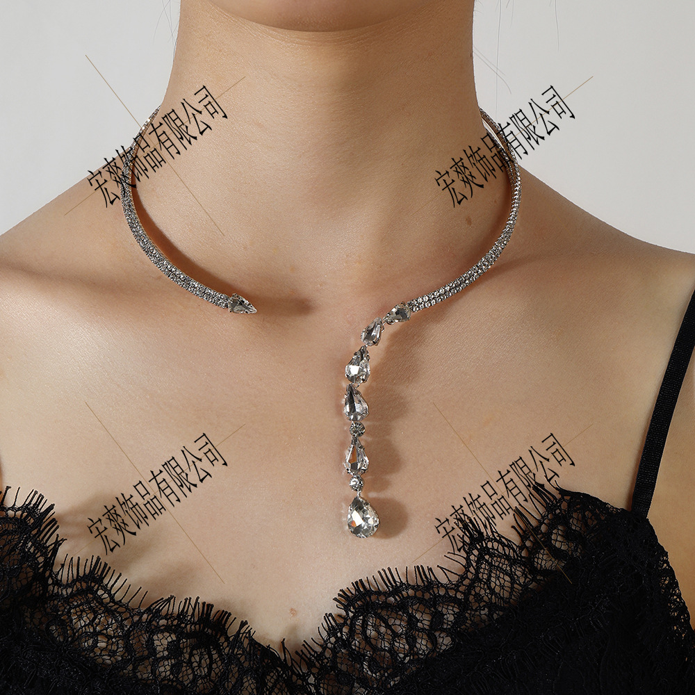 Zircon simple goteo de agua cabello collar de joya cabello collar collar de diamante nicho de alta calidad para enviar novia