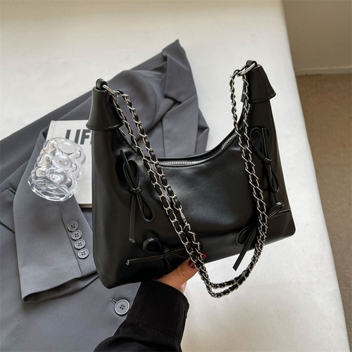 Niche Fashion Bow Armpit Bag Women's 2024 New Versatile High-Quality Textured Solid Color Commuting Shoulder Crossbody Bag