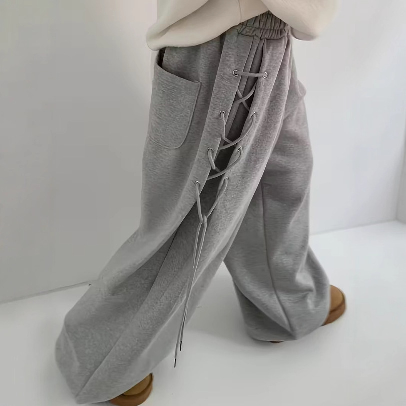 Transfronterizos Europa y América calles laterales correa de horquilla hueca pantalones casuales de mujer otoño y invierno pantalones rectos de piernas largas sueltos